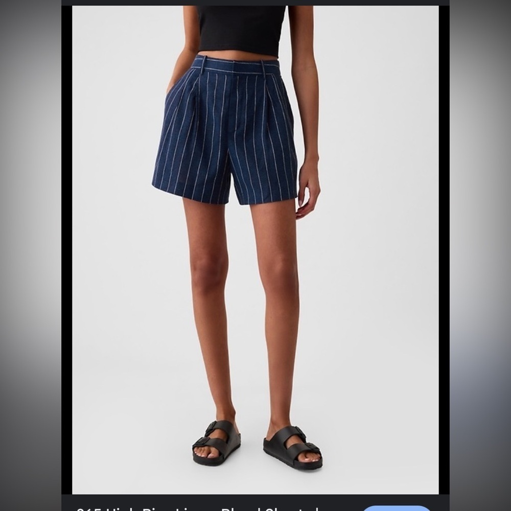 GAP 365  High Rise Linen Blend  Navy Striped Shorts